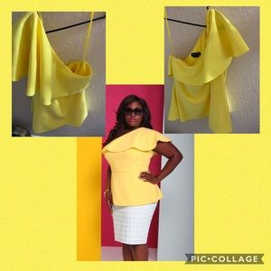 Yellow, one shoulder Christian Siriano for LB